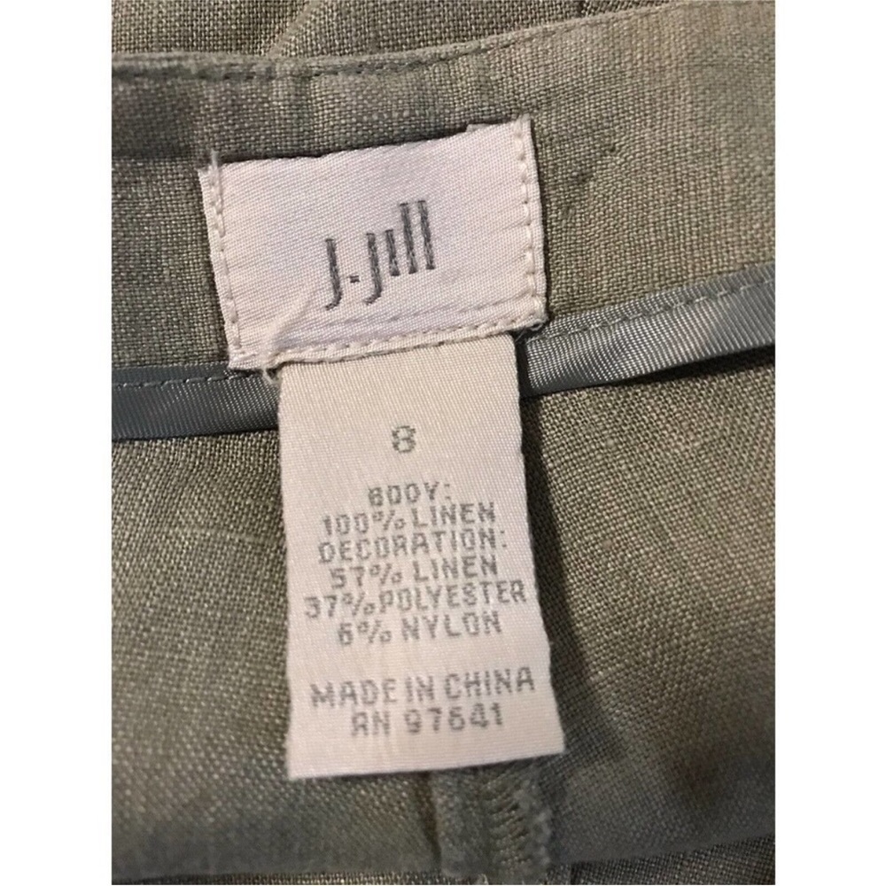 J Jill olive khaki flare skirt with buttons, side closure, embroidered satin - Picture 13 of 14